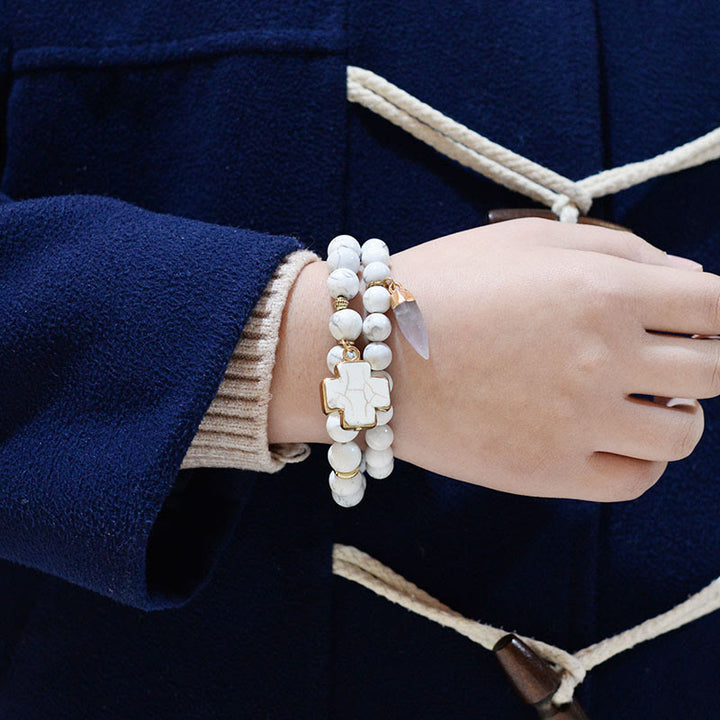 Olivenorma Bracciale con Croce in Cristallo Trasparente Turchese Bianco