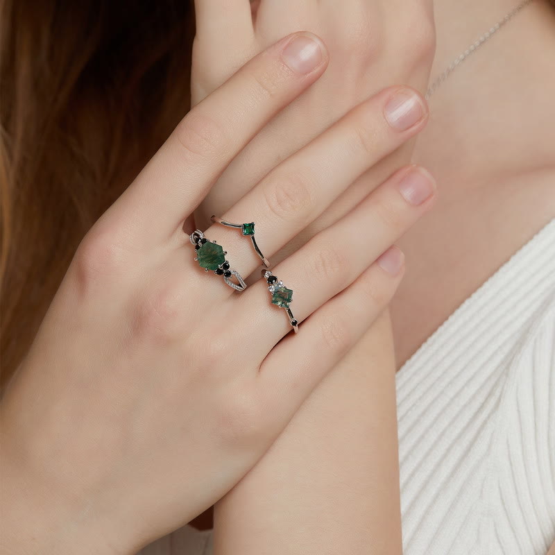 Anello Olivenorma in argento Sterling S925 con agata muschiata quadrata