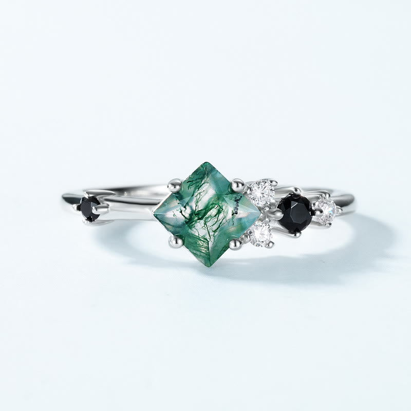 Anello Olivenorma in argento Sterling S925 con agata muschiata quadrata