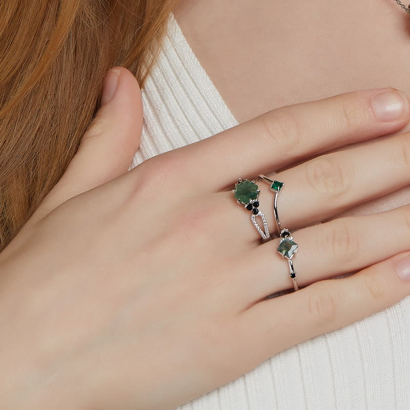 Anello Olivenorma in argento Sterling S925 con agata muschiata quadrata