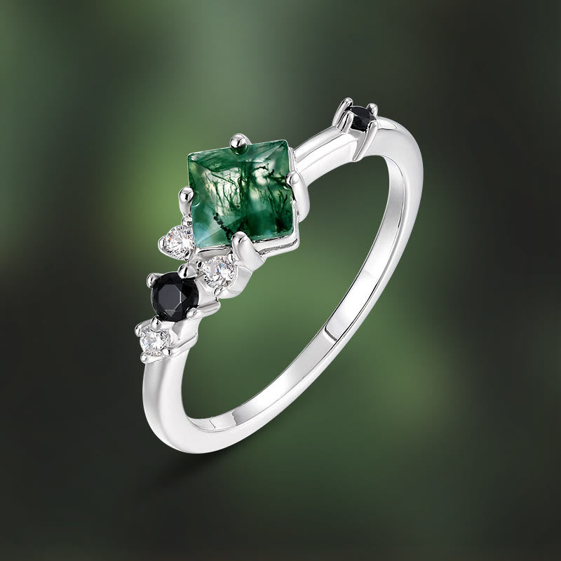 Anello Olivenorma in argento Sterling S925 con agata muschiata quadrata