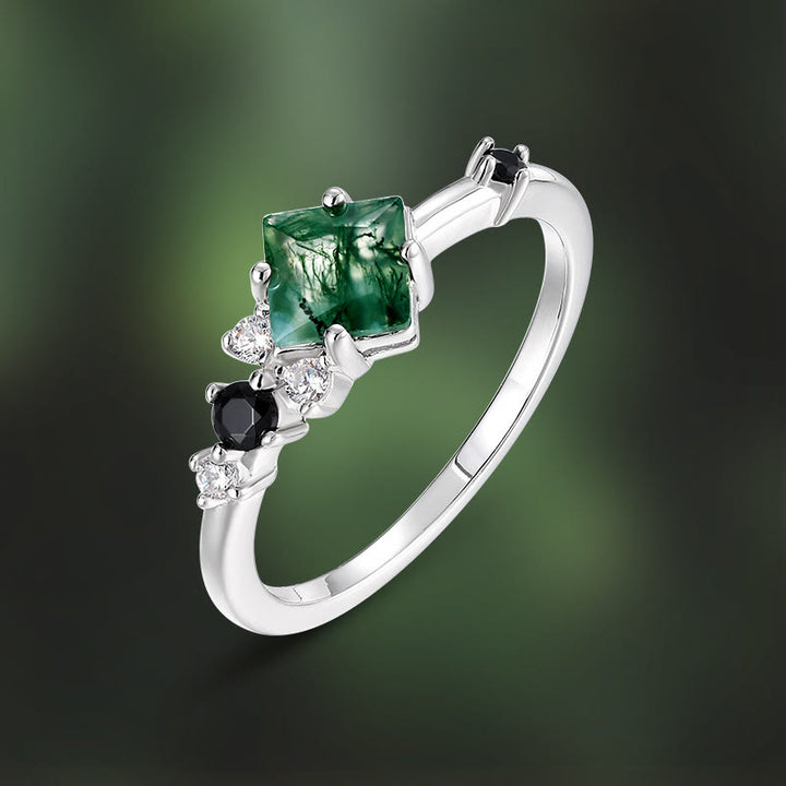 Anello Olivenorma in argento Sterling S925 con agata muschiata quadrata