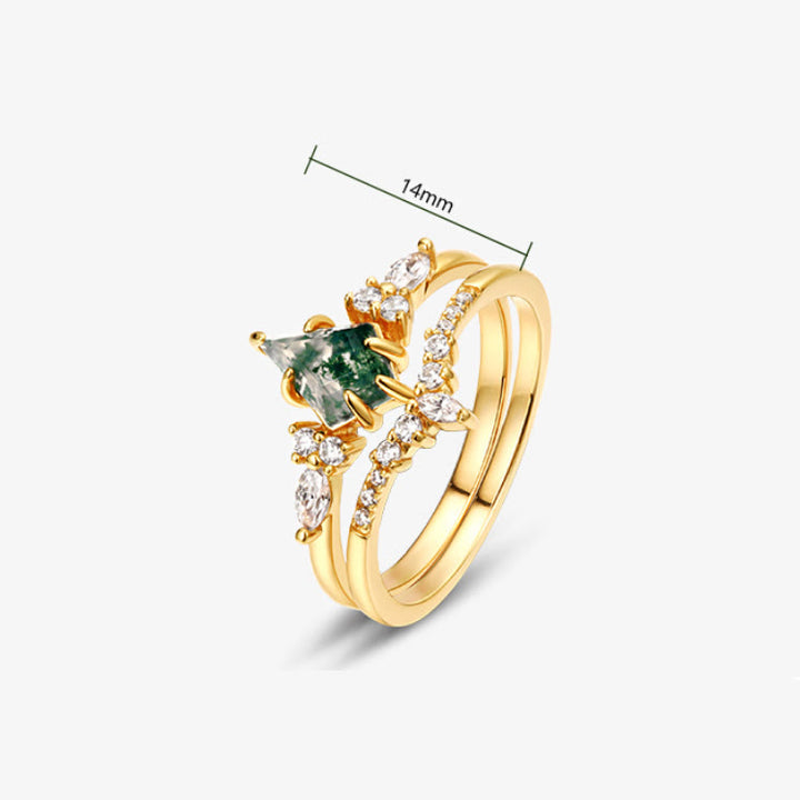 Olivenorma 2 pezzi anello a cinque punte in agata muschiata e zircone bianco