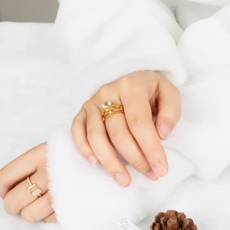 Olivenorma 2 pezzi anello in argento S925 con foglia di agata muschiata