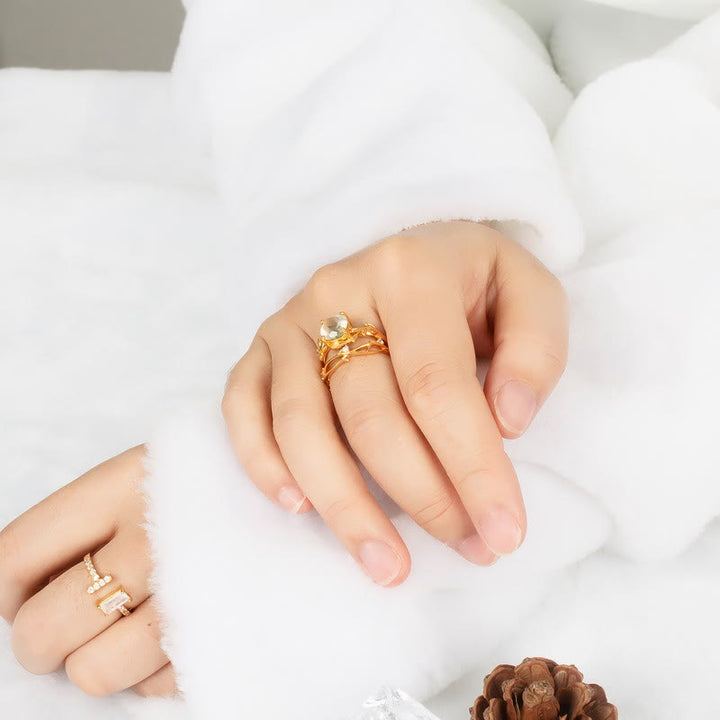 Olivenorma 2 pezzi anello in argento S925 con foglia di agata muschiata