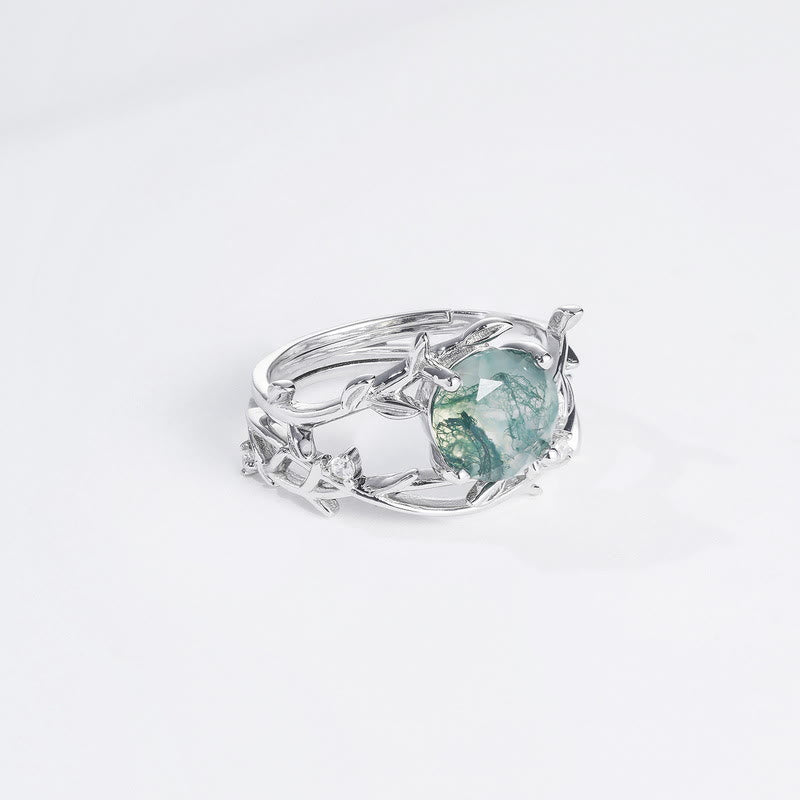 Olivenorma 2 pezzi anello in argento S925 con foglia di agata muschiata - image 8