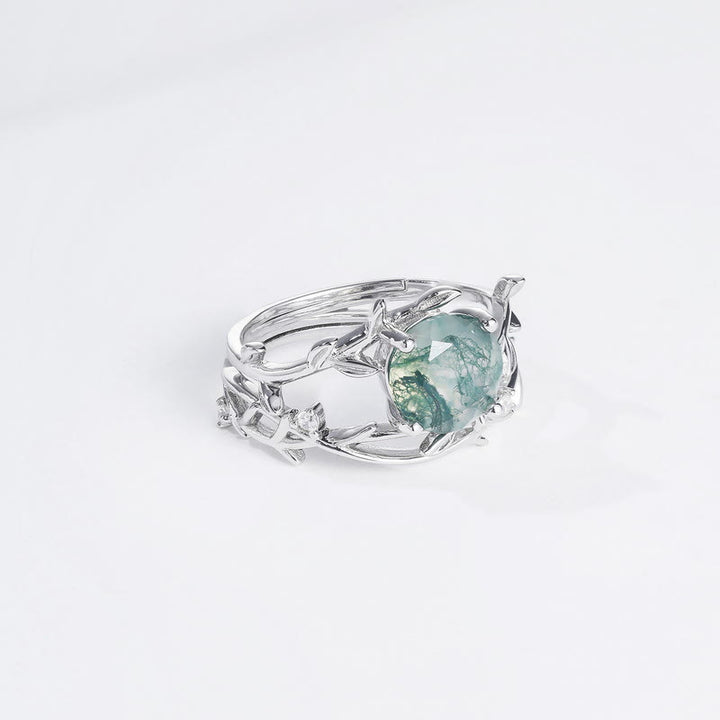 Olivenorma 2 pezzi anello in argento S925 con foglia di agata muschiata - image 8