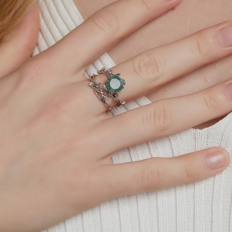 Olivenorma 2 pezzi anello in argento S925 con foglia di agata muschiata - image 1