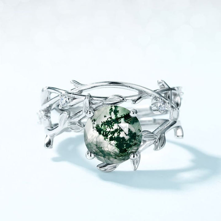 Olivenorma 2 pezzi anello in argento S925 con foglia di agata muschiata - image 6