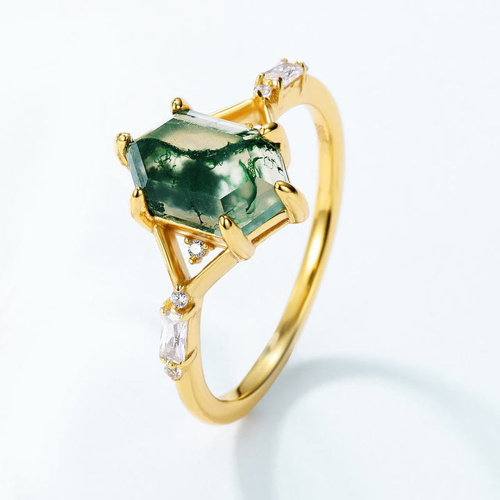 Olivenorma 2 pezzi anello in argento S925 con agata muschiata esagonale