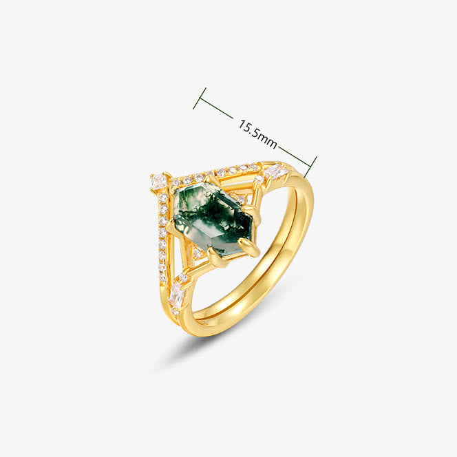 Olivenorma 2 pezzi anello in argento S925 con agata muschiata esagonale