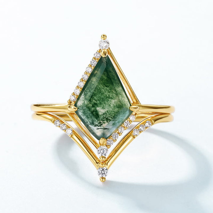 Olivenorma 2 pezzi anello in argento S925 con agata muschiata e diamanti - image 1