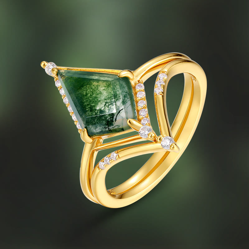 Olivenorma 2 pezzi anello in argento S925 con agata muschiata e diamanti