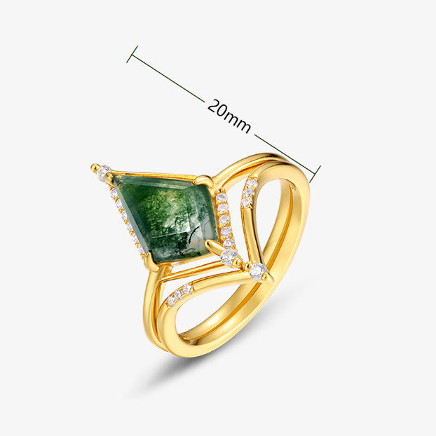 Olivenorma 2 pezzi anello in argento S925 con agata muschiata e diamanti