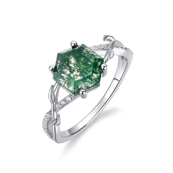 Anello con motivo intrecciato a vite e agata muschiata Olivenorma