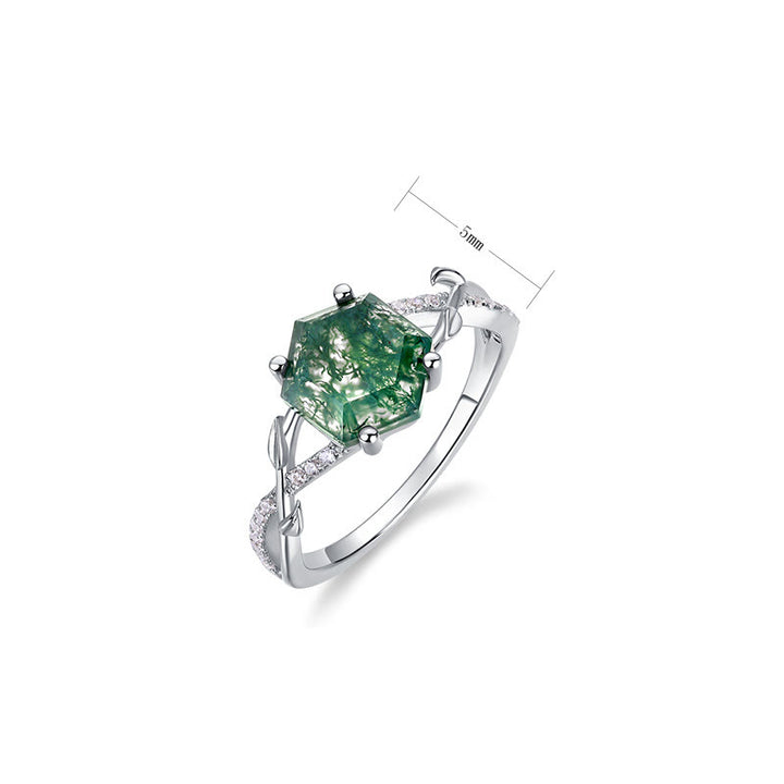Anello con motivo intrecciato a vite e agata muschiata Olivenorma