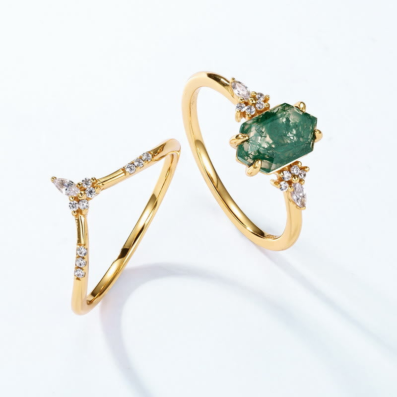 Olivenorma 2 pezzi anello in argento sterling con agata muschiata esagonale