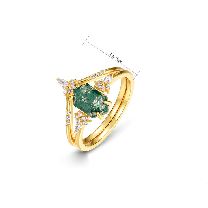 Olivenorma 2 pezzi anello in argento sterling con agata muschiata esagonale