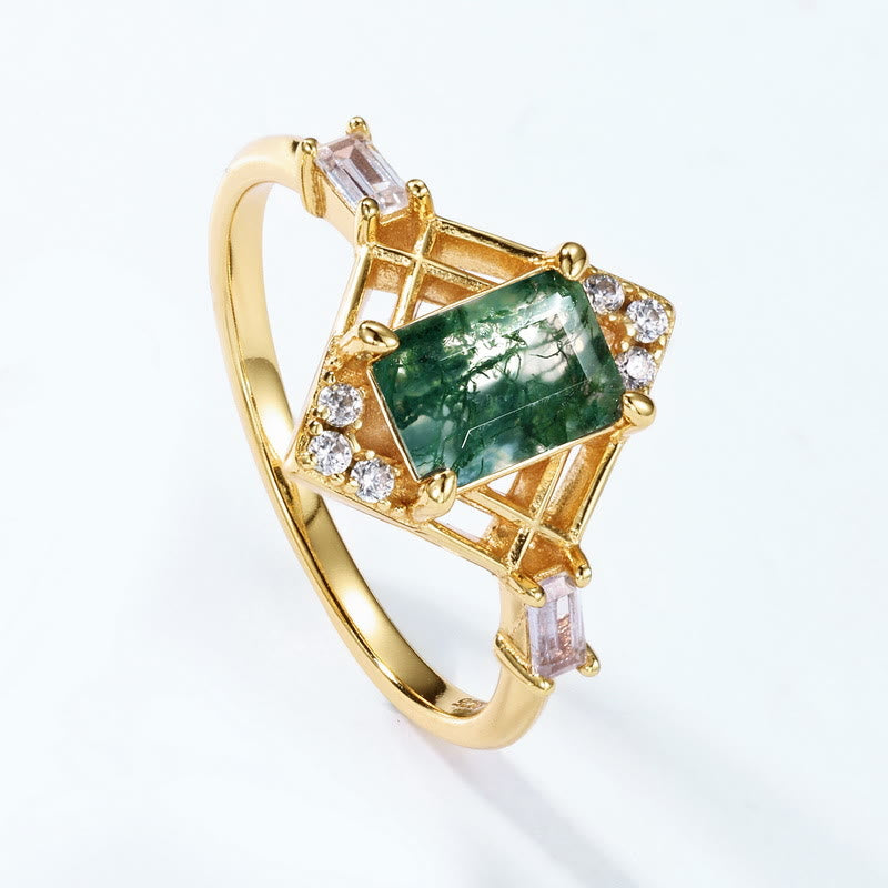 Olivenorma 2 pezzi anello rettangolare in agata muschiata con design cavo - image 3