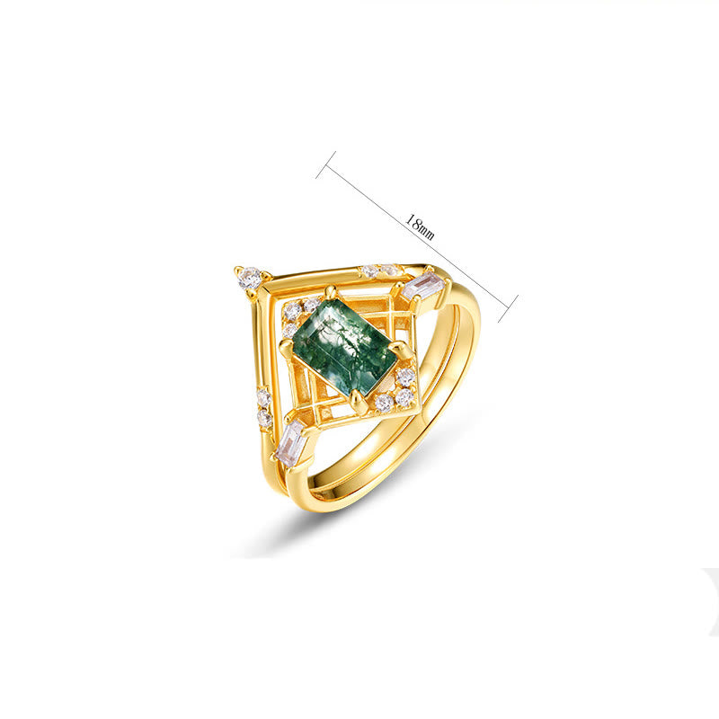 Olivenorma 2 pezzi anello rettangolare in agata muschiata con design cavo - image 4