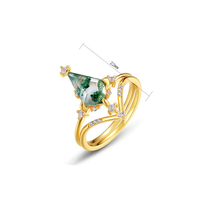 Olivenorma 2 pezzi anello con design a corona in agata muschiata e diamanti