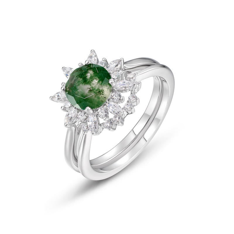 Olivenorma 2 pezzi anello con motivo girasole in agata muschiata - Taglia UK Q（US 8） - image 0