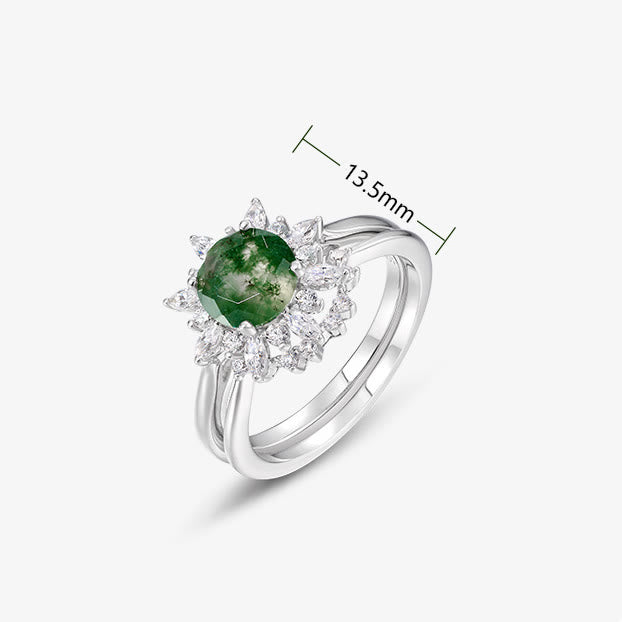 Olivenorma 2 pezzi anello con motivo girasole in agata muschiata