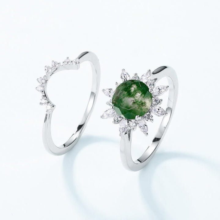 Olivenorma 2 pezzi anello con motivo girasole in agata muschiata