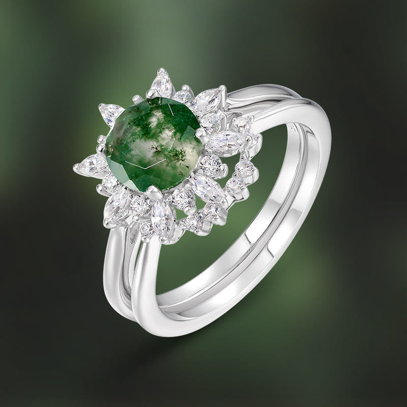 Olivenorma 2 pezzi anello con motivo girasole in agata muschiata