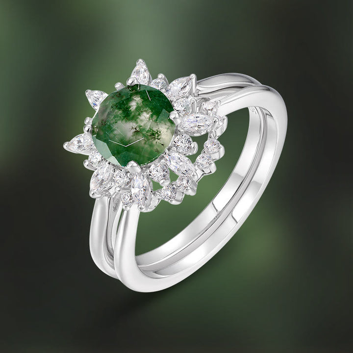 Olivenorma 2 pezzi anello con motivo girasole in agata muschiata