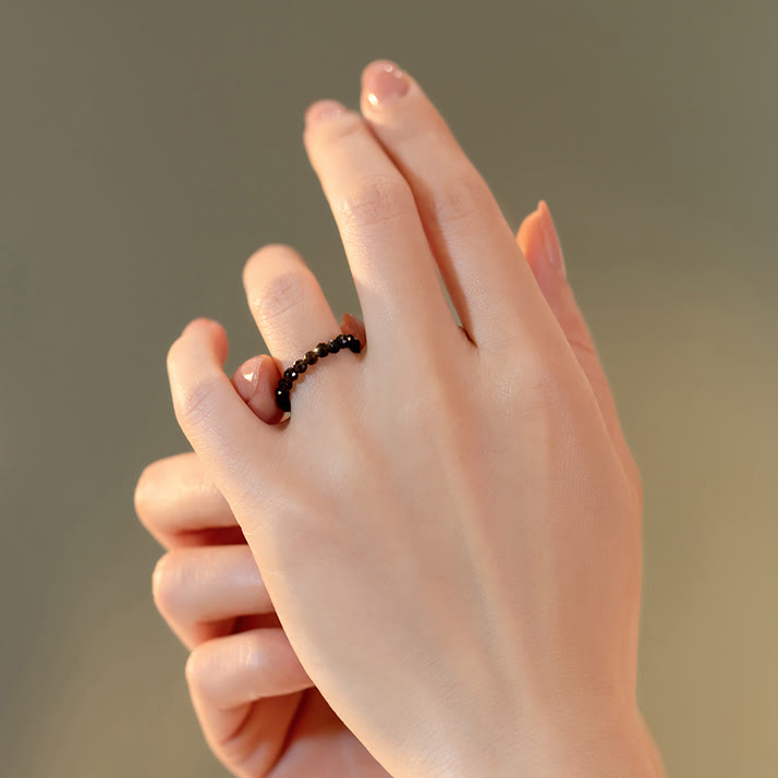 Anello Olivenorma con perline di ossidiana sfaccettata extra fine da 3 mm