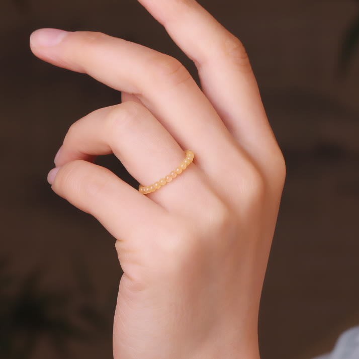 Anello Olivenorma Extra Fine 2mm con Perline di Giada Gialla 