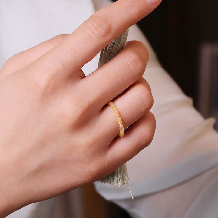 Anello Olivenorma Extra Fine 2mm con Perline di Giada Gialla 