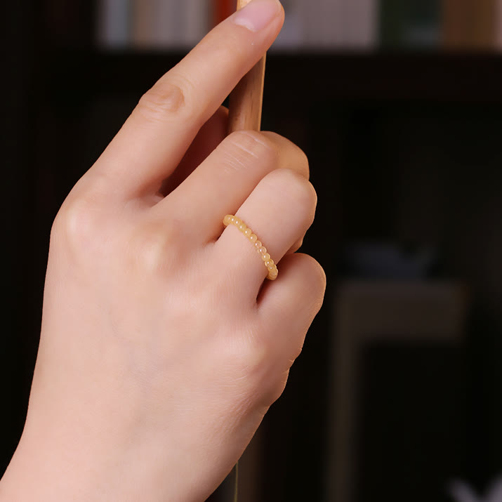 Anello Olivenorma Extra Fine 2mm con Perline di Giada Gialla 