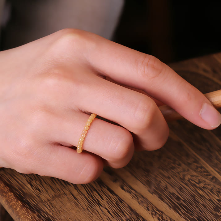 Anello Olivenorma Extra Fine 2mm con Perline di Giada Gialla 