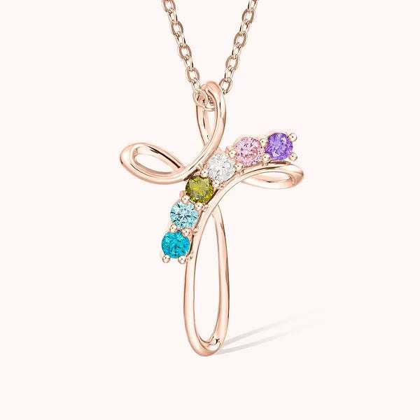 Olivenorma Collana con ciondolo a croce con pietra portafortuna personalizzata 1-7