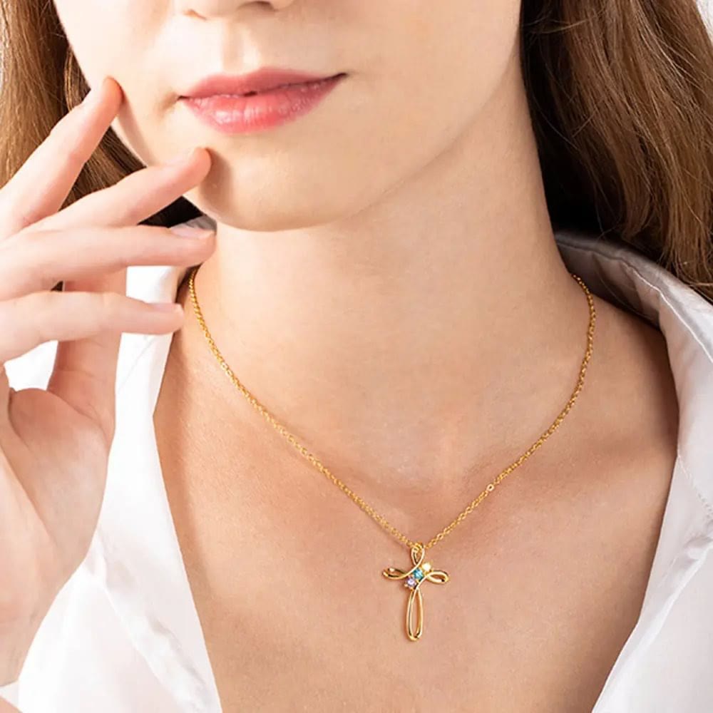Olivenorma Collana con ciondolo a croce con pietra portafortuna personalizzata 1-7