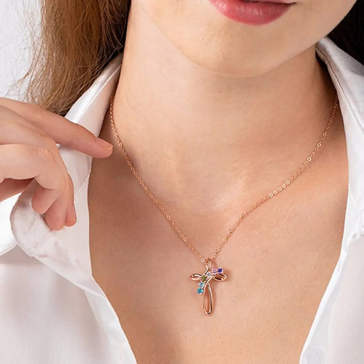 Olivenorma Collana con ciondolo a croce con pietra portafortuna personalizzata 1-7