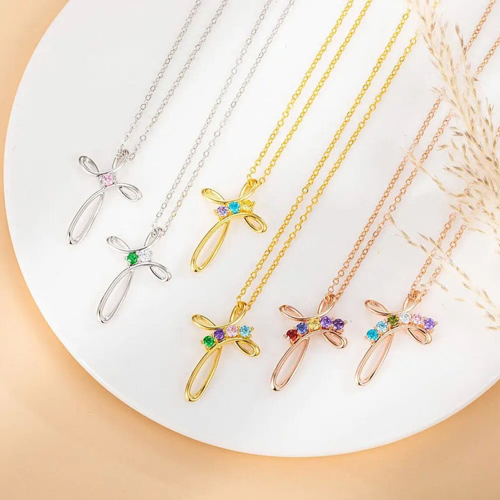 Olivenorma Collana con ciondolo a croce con pietra portafortuna personalizzata 1-7