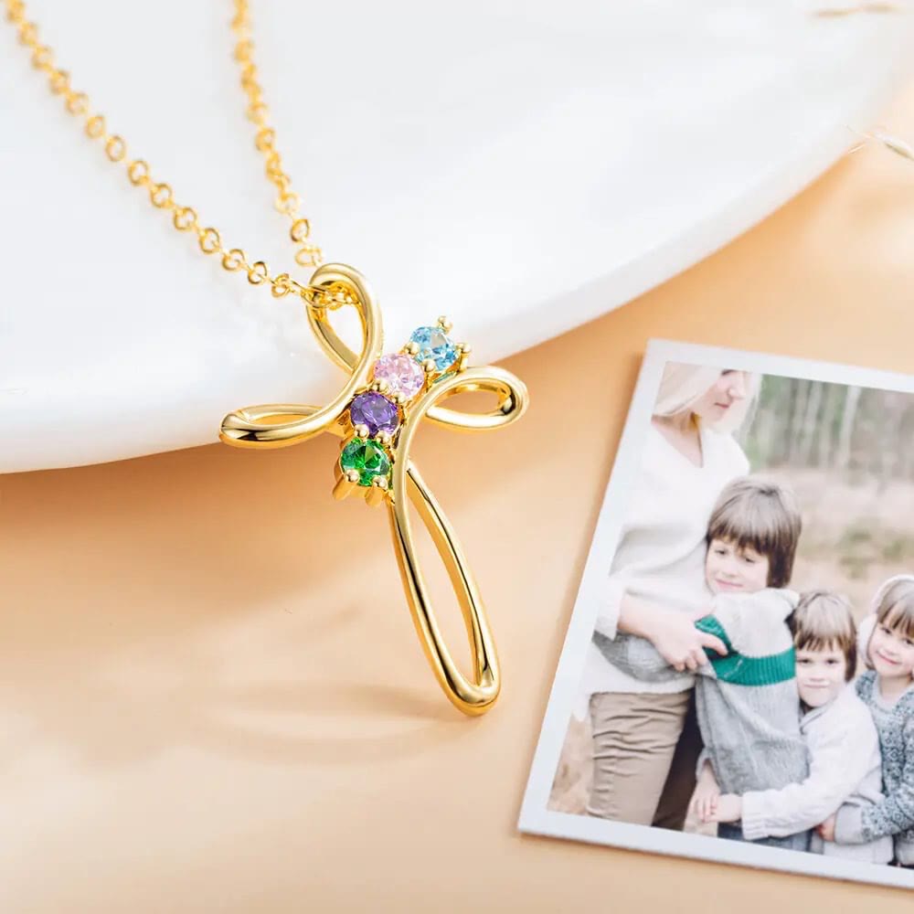 Olivenorma Collana con ciondolo a croce con pietra portafortuna personalizzata 1-7