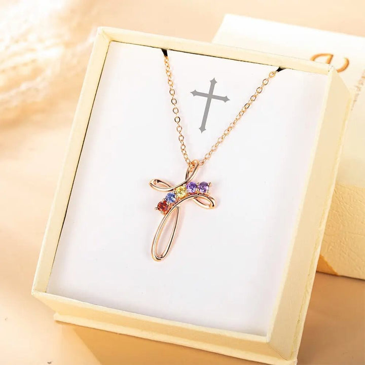 Olivenorma Collana con ciondolo a croce con pietra portafortuna personalizzata 1-7