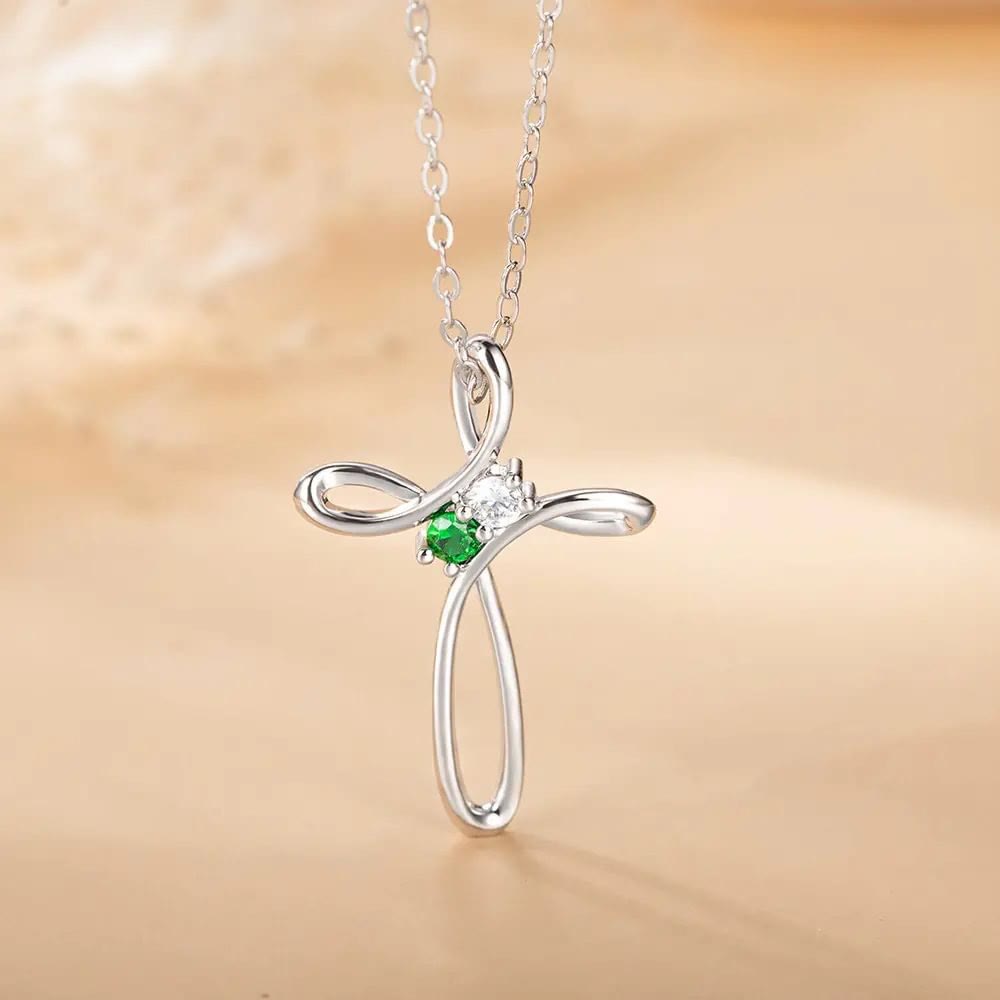 Olivenorma Collana con ciondolo a croce con pietra portafortuna personalizzata 1-7