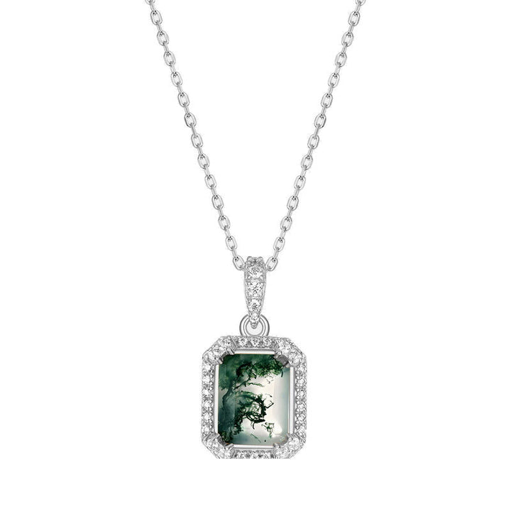 Olivenorma Square Moss Agate White Zircone - Argento - image 0