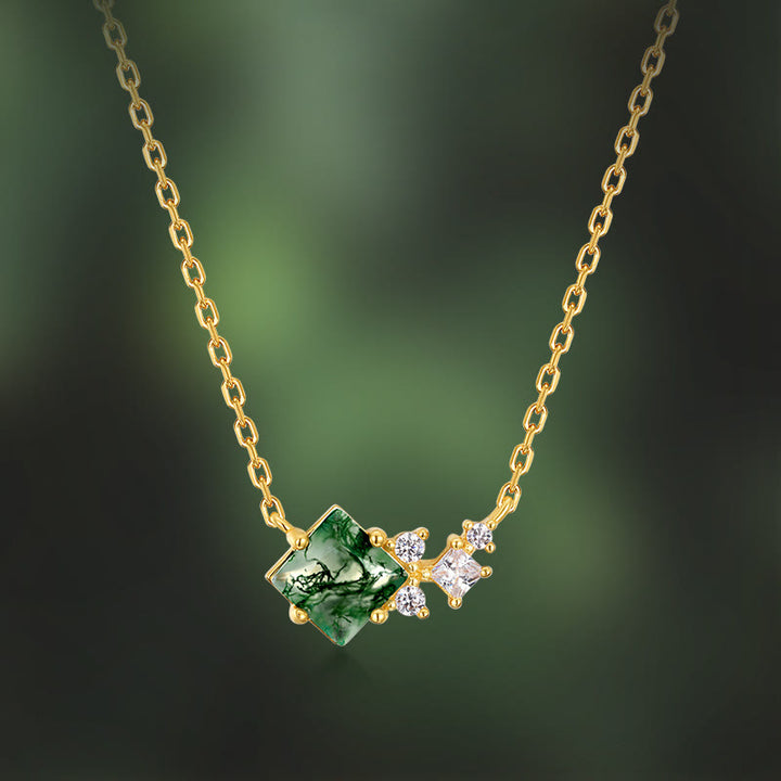 Collana in argento sterling con agata muschiata quadrata Olivenorma