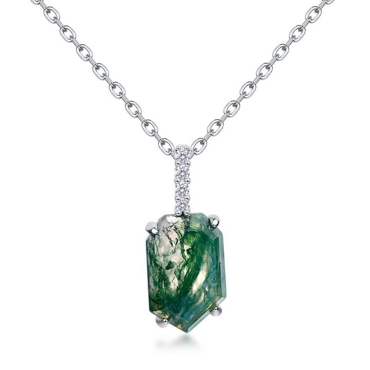 Collana Olivenorma con design geometrico a quattro artigli in agata muschiata - Agata muschiata e zircone bianco - image 0