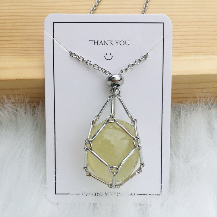 Olivenorma Crystal Stone Holder Net Pocket Collana in metallo e bambù