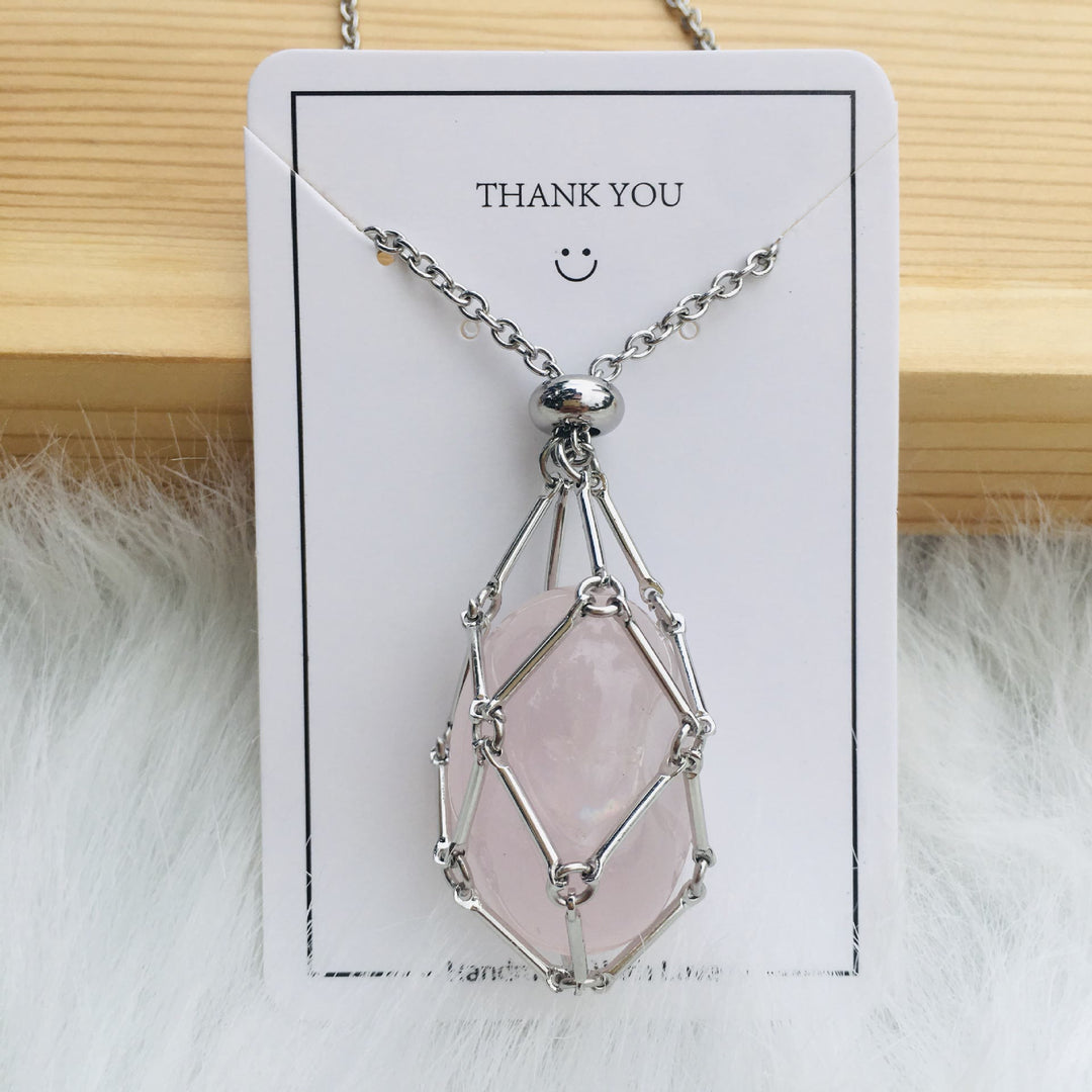 Olivenorma Crystal Stone Holder Net Pocket Collana in metallo e bambù