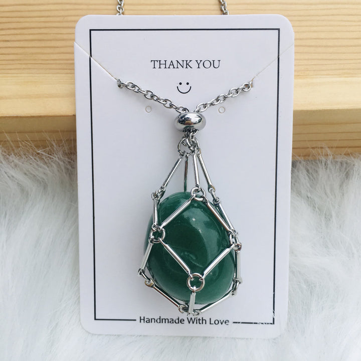 Olivenorma Crystal Stone Holder Net Pocket Collana in metallo e bambù