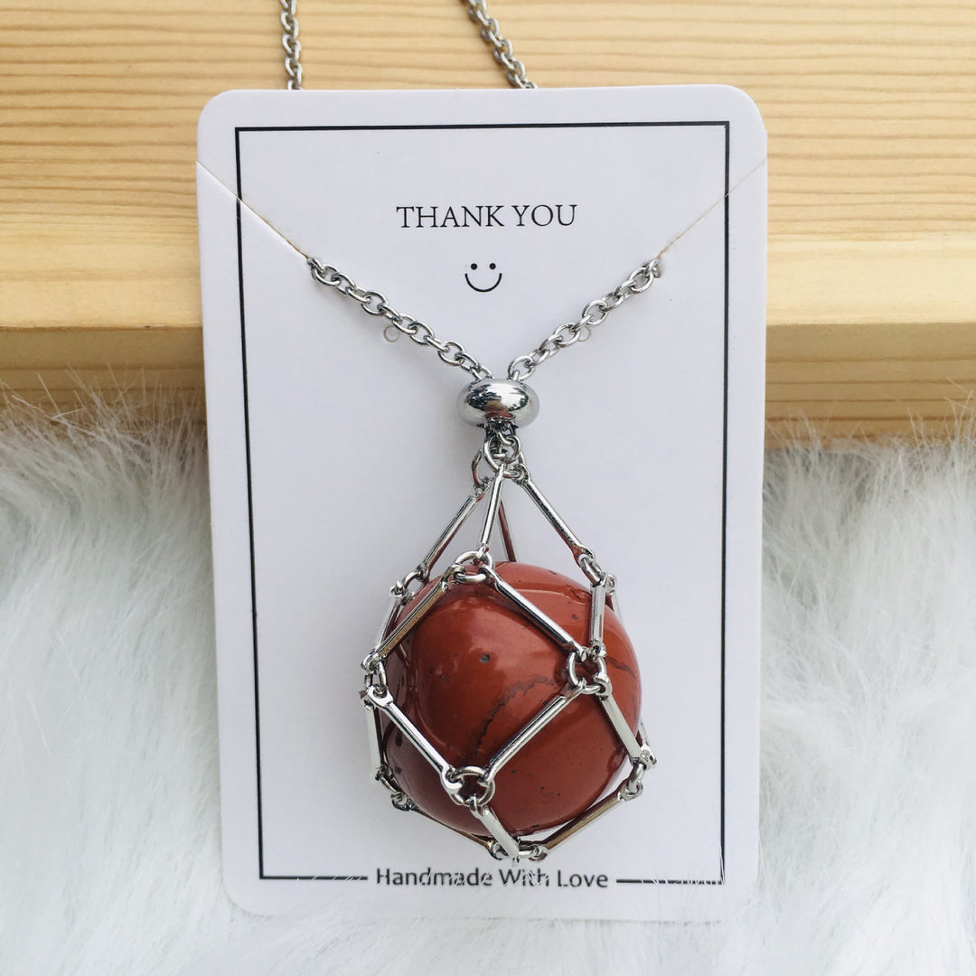 Olivenorma Crystal Stone Holder Net Pocket Collana in metallo e bambù