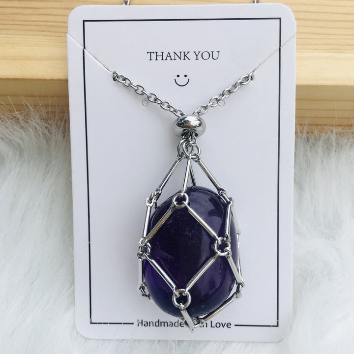 Olivenorma Crystal Stone Holder Net Pocket Collana in metallo e bambù